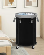 STORAGE MANIAC Rolling Laundry Hamper with Wheels 110L Laundry Basket, Round Laundry Cart with Metal Frame and Removable Bag, Clothes Hamper for Bedroom, Bathroom, Dorm Room, Laundry Room, Black - color: Black