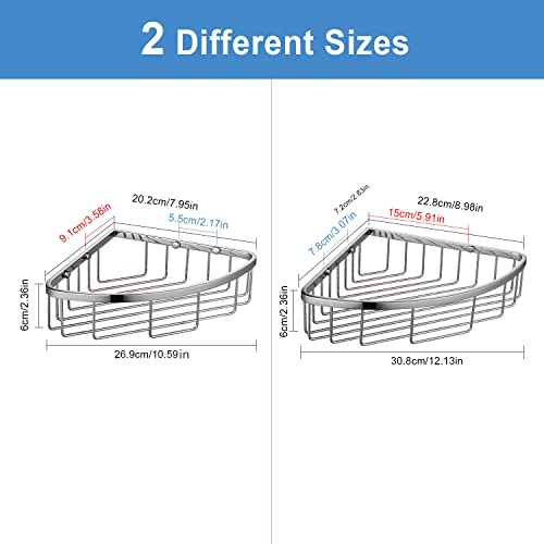 [2 Pack] Corner Shower Caddy Organizer, SUS304 Stainless Steel Heavy Duty Rust-Proof Shelf Holder, Wall Mounted Storage Rack for Bathroom Kitchen, Polished Chrome - color: Chrome, size: Corner (2 Pack)