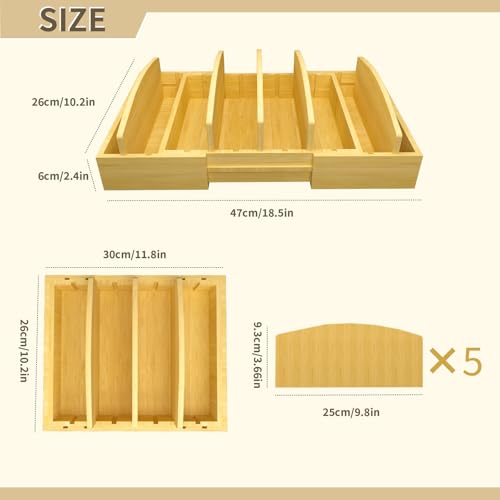 Lid Organizer for Cabinet – Bamboo Kitchen Storage for Plastic Lids, Adjustable Drawer Dividers, Food Container Organizer (Fits Cabinets & Drawers) (Large) - size: Large