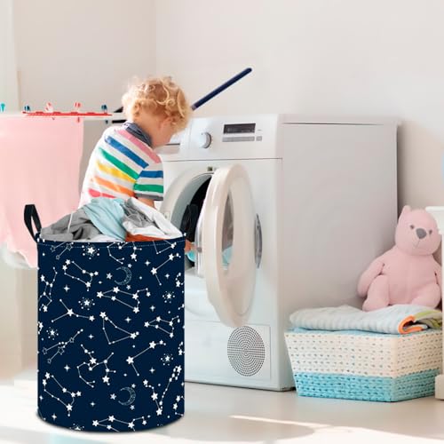 CLOCOR Large Blue Round Laundry Hamper,Kids Toy Storage Basket,Baby Dirty Clothes Nursery Hamper for Boys and Girls,Bedroom,Bathroom,Gift Basket(Starry Sky) - color: Space