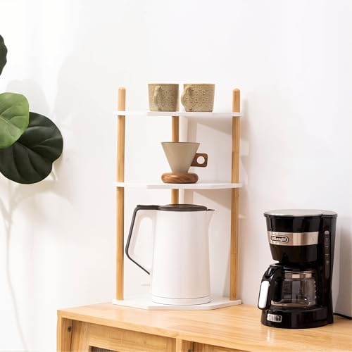 3-Tier Expandable Bamboo Corner Shelf - Dish/Plate Organizer for Cabinet, Kitchen Counter Shelf & Small Kitchen Shelf, Adjustable (White, 1-Pc 11.4" H) - color: 11.4"H-White-3