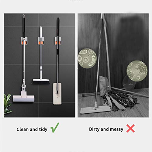 Broom Holder Wall Mount, 4 Pack Orange Stainless Steel Mop and Broom Organizer, Heavy Duty 15 Lbs Self Adhesive Tool Hanger, No Drill Broom Hooks for Garage, Kitchen, Bathroom Organization - color: Orange (4 Pack)