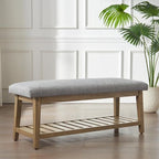 Zihanhome Entryway Bench, Chenille Upholstered Shoe Benches for Bedroom, Ottoman Benches with Solid Wood Shelf, Storage Bench for Hallway, Living Room(Grey) - color: Grey
