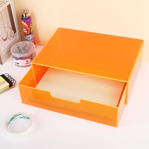 Gelite Acrylic Desk Organizer with Drawer for Makeup Vanity Stackable Desktop Storage Box for Office Supplies, 13.8 x 9.8 x 3.9’’, Neon Orange - color: Neon Orange