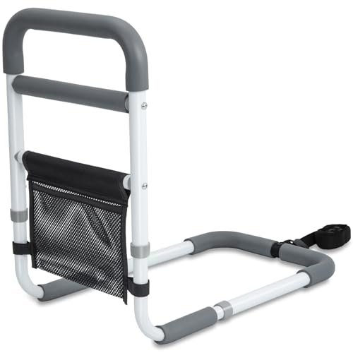 Bed Rails for Elderly Adults - 350LBS Heavy Duty Bed Assist Rail with Non-Slip Bedside Handle, Fall Prevention Safety Cane with Storage Pocket for Seniors, Fits King/Queen/Full/Twin Beds