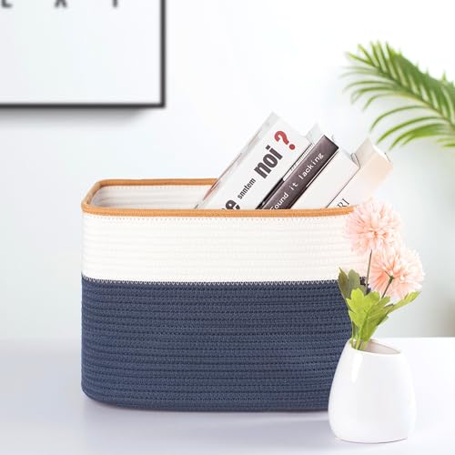 MINTWOOD Design 3-Pack Storage Baskets for Shelves, Playroom and Classroom Storage Basket, Book Basket, Decorative Storage Cube Bins, Woven Closet Organizers, Pantry and Shoe Organizer, Prussian Blue - color: Prussian Blue