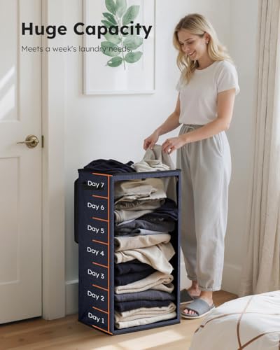 SOLEDI Laundry Hamper with Lid 100L Large & Tall Collapsible Laundry Basket, Clothes Hamper with Bag Removable Easy to Carry, Dirty Hampers for Bedroom, Bathroom, Dorm, College, Navy Blue - color: Navy Blue, size: 100L
