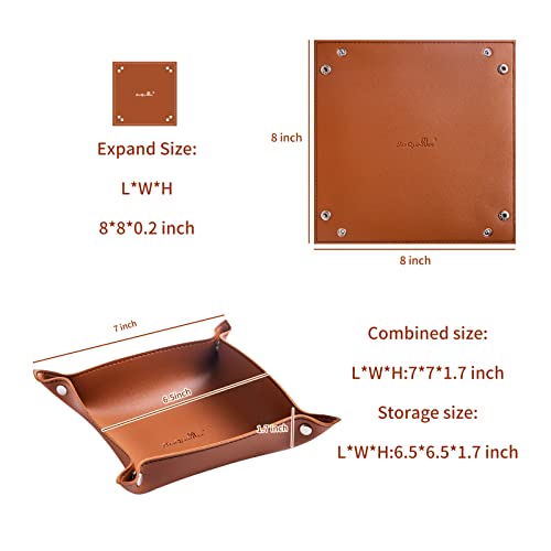 SANQIANWAN PU Leather Jewelry Valet Tray for Women and Men, Portable Entryway Table and Bedside Nightstand Desk Catchall Travel Dish Plate for Key, Wallet, Watch, Coin (Brown-B) - color: Brown-b, size: 7" x 7" x 1.7"