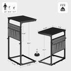 Vagusicc C Shaped End Table, 33'' Tall Side Table for Couch, Adjustable Height Small Couch Side Table for Small Spaces, Couch Table Slide Under Sofa Table TV Tray Table for Living Room Bedroom, Black - color: Black
