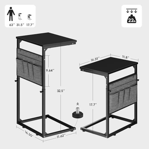 Vagusicc C Shaped End Table, Set of 2 Tall Side Table for Couch, Adjustable Height Small Couch Side Table for Small Spaces, End Table Slide Under Sofa Table TV Tray Arm Table for Living Room, Black - color: Black 2pc