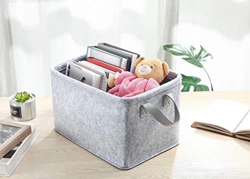 Collapsible Storage Bins Foldable Felt Fabric Storage Basket Organizer Boxes Containers with Handles PU Handles for Nursery Toys,Kids Room,Clothes,Towels,Magazine (PU-Light grey, 15.9L×11W×9.8H) - color: Pu-light Grey, size: 15.9L×11W×9.8H