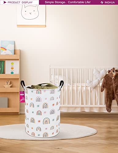 Laundry Hamper Large Canvas Fabric Lightweight Storage Basket/Toy Organizer/Dirty Clothes Collapsible Waterproof for College Dorms, Boys and Girls Bedroom,Bathroom(Star Rainbow) - color: Star Rainbow
