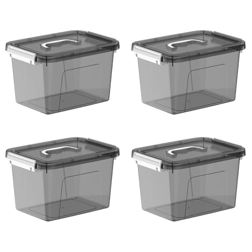 Clear Storage Bins with Lids 4 Pack, Stackable Plastic Storage Containers with Latching Lid, Transparent Black Storage Boxes for Closet Organization, Garage Storage & Home Organization (5 Quart) - color: Black, size: 4 Pack