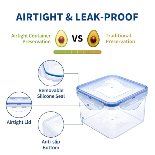 KIGI Square Food Storage Containers with 4-Sided Locking Lid, 30.4 OZ, Leak proof, Ideal for Lunch and Meal Prep, BPA-Free Plastic, 6-Piece, 3.75 Cup - size: 3.75 cup (6-Piece)