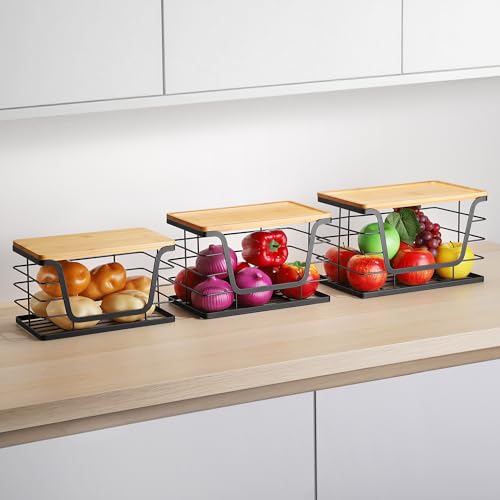 ALOCEO 3 Pack Stackable Storage Bins with Lids, Stainless Steel Trash Bag Dispenser Roll Holder for for Kitchen Sink, Laundry, Pantry Organizer and Storage - color: 3-pack - Xl&l&s Black