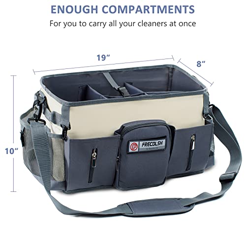 Large Cleaning Supplies Organizer-Cleaning Caddy Organizer With Handles & Shoulder Strap-Cleaning Bags for Cleaning Suppliers-Housekeepers Wearable Cleaning Tote Upgraded - color: Beige