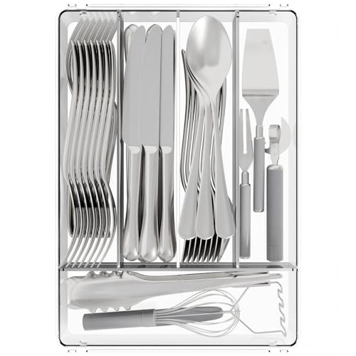 Yieach Clear Small Silverware Organizer 9 inch Wide for Kitchen Drawers,BPA Free Silverware Trays and Plastic Silverware Dividers & Holder,Utensil and Flatware Drawer Organizer Suitable for Fork,Spoon - size: Medium