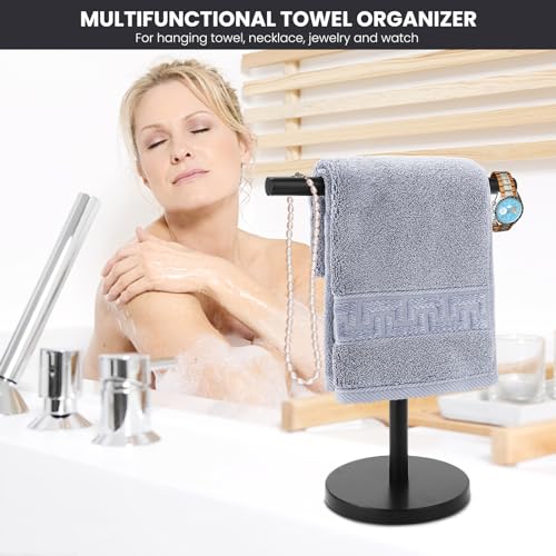 T-Shape Bath Hand Towel Holder Stand, Stainless Steel Free Standing Hand Towel Rack, for Bathroom Kitchen & Countertop, Matte Black - color: Black-1 Pack