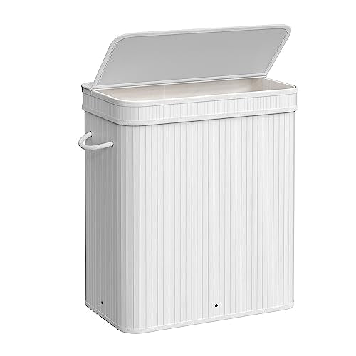 SONGMICS Laundry Hamper with Lid, Bamboo Laundry Basket, Removable Machine Washable Laundry Basket, with Handles, 26.4-Gallons, for Laundry Room, Bedroom, Bathroom, Cloud White ULCB063W01 - color: Cloud White, size: 100 L