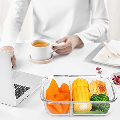 [5-Pack,36 Oz]Glass Meal Prep Containers 2 Compartments Portion Control with Upgraded Snap Locking Lids Glass Food Storage Containers, Microwave, Oven, Freezer and Dishwasher (4.5 Cups, Green) - color: Green