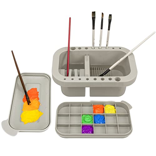 MyLifeUNIT Paint Brush Cleaner, Paint Brush Holder and Organizers with Palette for Acrylic, Watercolor, and Water-Based Paints (Grey) - color: Grey