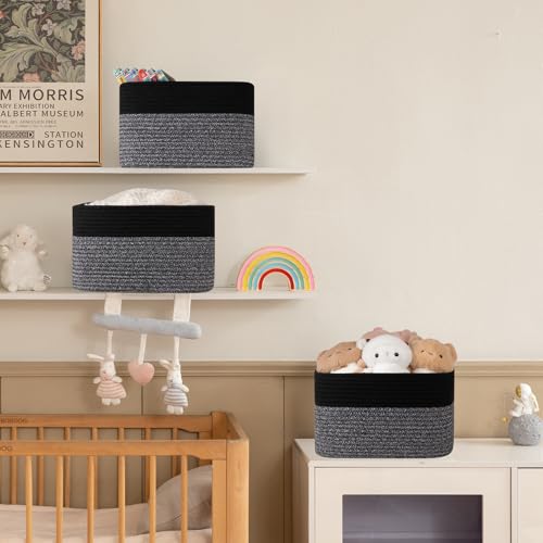 4 Pack Storage Baskets for Organizing, Woven Baskets for Shelves - Perfect for Toys, Books, Towels, and Clothes, Durable Gift Basket Bins Toy Storage, 12.7''Lx9''Wx7.8''H, Dark Grey and Black - color: Dark Grey & Black, size: Small/12.7''Lx9''Wx7.8''H