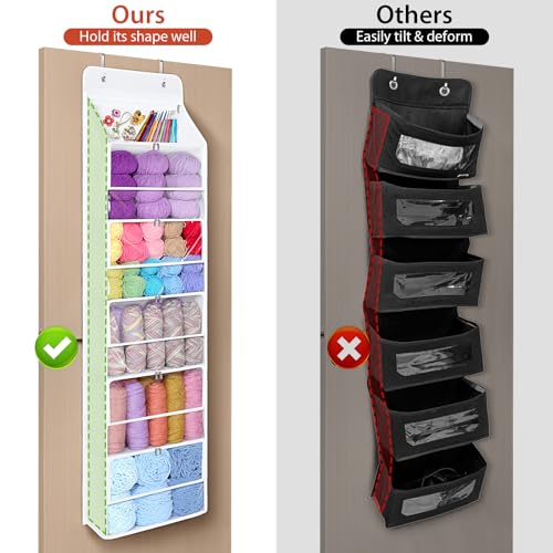 Univivi Hanging Yarn Storage Organizer with 6 Zipper Closure Compartments, Large Capacity Knitting Organizer Storage, Over the Door Hanging Yarn Holder for Knitting Needles, Crochet Hooks(Clear White) - color: Clear White, size: 6 Tiers