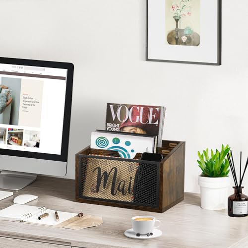 YINMIT Mail Organizer Countertop, Mail Holder, Mail Sorter for Desk, Desktop Mail Basket, Mail Organizer Wall Mounted, Office Desk Organizers and Accessories for File Paper Folder - color: Rustic Brown, size: 3-Slot