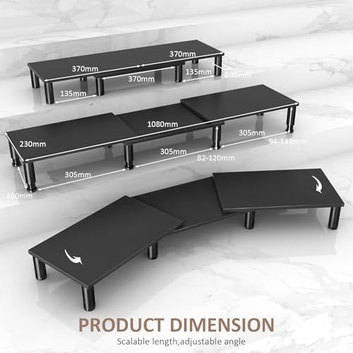 AX WABER Dual Monitor Stand Riser, Monitor Stand with Adjustable Height Steel leg, Wood Monitor Stand for Desk, Monitor Riser for 2 Monitors with Storage Space Black - color: Black