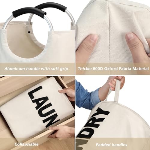 Maxsilan 125L X-Large Laundry Basket, Freestanding Tall Clothes Hamper, Collapsible Laundry Bag, Beige - color: Beige, size: 125L