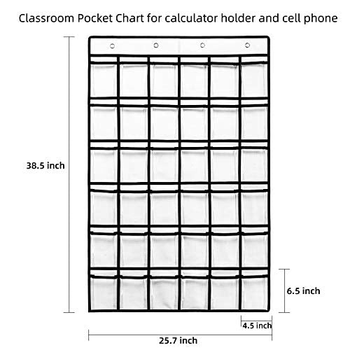 SAVERHO 2 Pack 36 Pockets Classroom Pocket Chart for Cell Phone Calculator Holder,Clear Pocket Chart Organizer for Classroom Cellphone Storage with 36 Number Sticker Size:38.5x25.7 Inch (White-2pack) - color: White-2pack of 36pockets