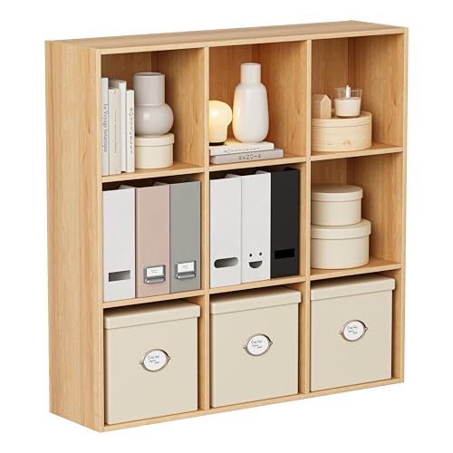 VDNEND Wooden Storage Organizer with Closed Back Panel, 11in Cube Shelf Opening, Bookshelf, Display Shelf,Closet Cabinet for Home and Office (Natural Oak, 9-Cube 35.98L*9.45W*35.91H) - color: Natural Oak, size: 9-Cube 35.98L*9.45W*35.91H