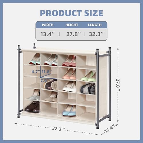 STORAGE MANIAC Stackable Shoe Cubby Organizer, Free Standing Shoe Cube Rack for Entryway, Bedroom, Apartment, Closet, 20-Cube Beige - color: Beige, size: 20-Cube