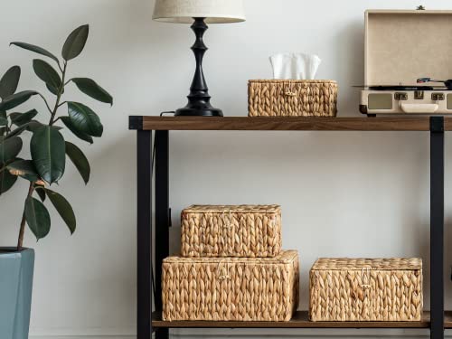 StorageWorks Large Water Hyacinth Baskets for Organizing, Wicker Basket with Lid for Shelves, Storage Basket with Lid and Built-in Handles, 1 Pack - color: Natural(Water Hyacinth), size: 15"L × 11"W × 7"H