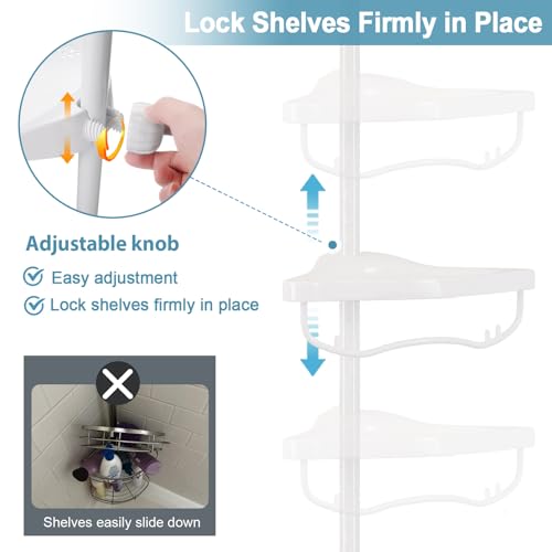 Corner Shower Caddy Tension Pole, Rustproof Bathtub Storage Organizer with 4 Adjustable Shelves, Bathroom Shower Rack Shampoo Holders for Inside Shower, 40"-120" Floor to Ceiling Shower Caddy White - color: White