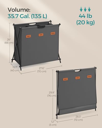 SONGMICS Laundry Hamper, Laundry Basket, 35.7 Gal. Laundry Sorter 3 Sections, Collapsible X-Frame, Clothes Organizer with Customizable Labels, Laundry Room, Bedroom, Bathroom, Slate Gray ULCB130G01 - color: Slate Gray, size: 135 L