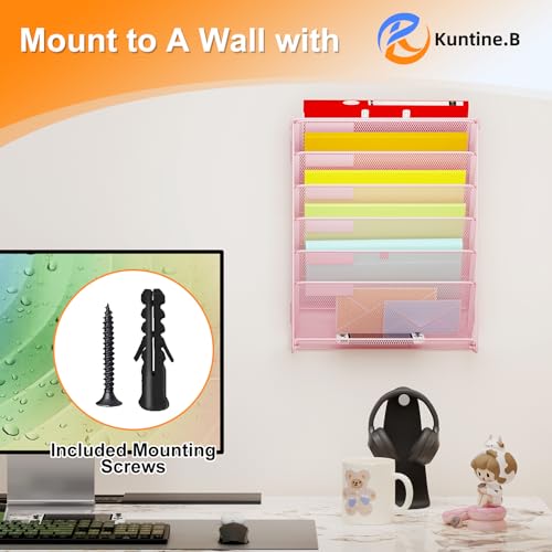 Kuntine.B Wall File Organizer (Pink, 7 Tier 2 Pack) - color: Pink, size: 7 Tier 2 Pack