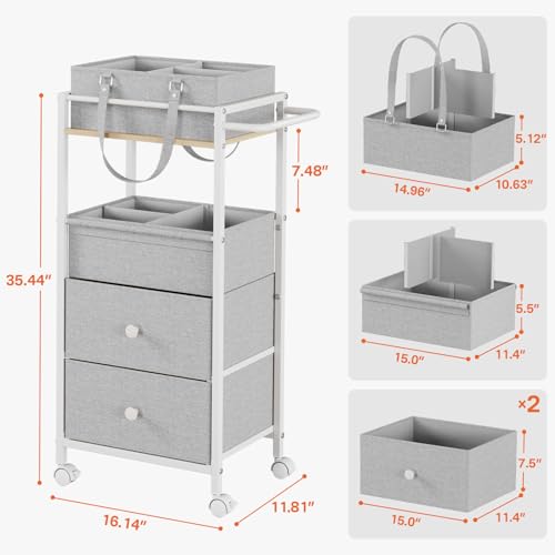 Modanais Baby Diaper Caddy Organizer Cart with Drawers - 3In1 Rolling Storage Cart with Wheels, Removable Diaper Caddy, Detachable Dividers - for Crib, Bedroom, Art & Craft Organizer (Light Gray) - color: Light Gray