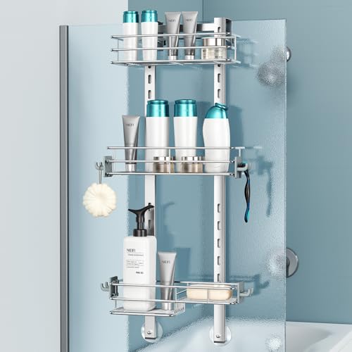 Nieifi Over the Door Shower Caddy, Stainless Steel Rustproof, Adjustable Hanging Shower Organizer, Anodized Aluminum, Silver - color: Silver, Stainless Steel