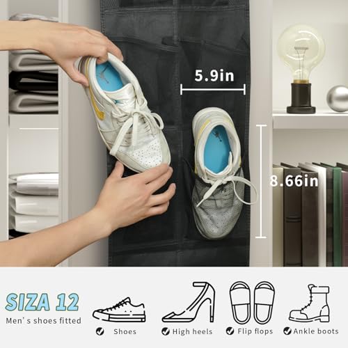 MSLOVE Narrow Over The Door Shoe Organizer, 12 Large Mesh Pockets Hanging Shoe Organizer for Closet Organizers and Storage, Black, 2 Pack - color: Black