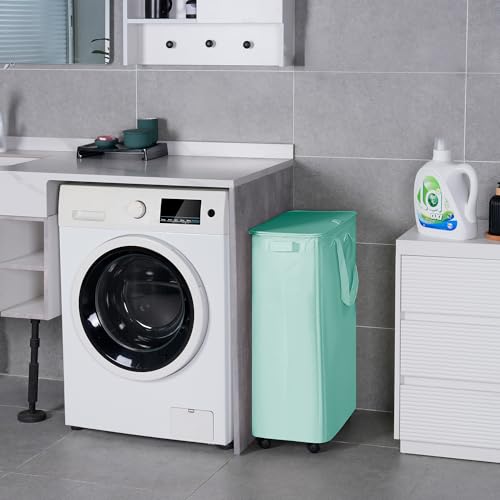 Vincona Slim Laundry Hamper with Lid and Wheels, Small Rolling Laundry Basket with Handle for Small Spaces, Tall Dirty Clothes Hampers for Dorm, Bathroom and Bedroom, 75L, Light Blue - color: Light Blue, size: 75L