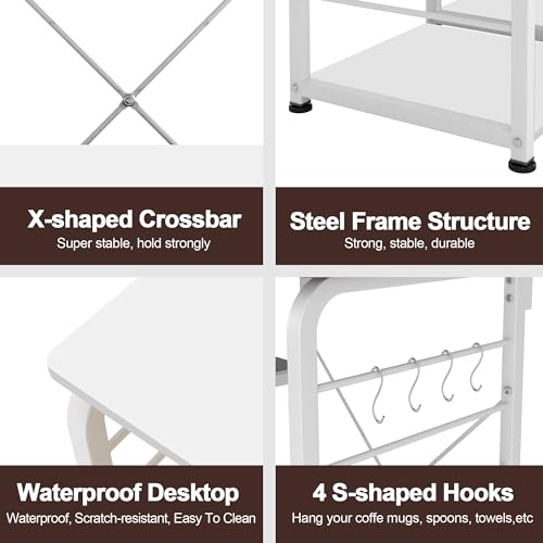 soges Kitchen Standing Baker's Rack, Utility Microwave Oven Stand, Multi-Layers Kitchen Storage Cart Workstation Shelf, Coffee Cart, White - color: White