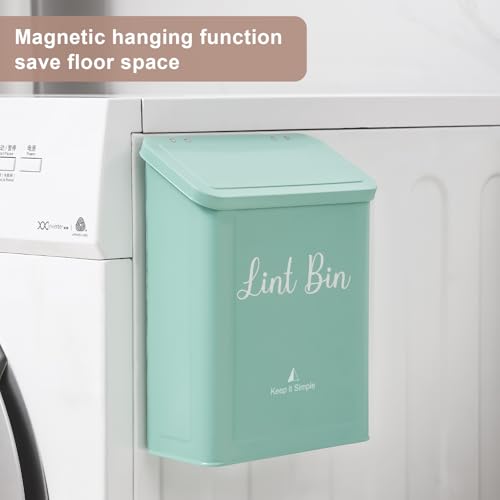 SUBEKYU Metal Magnetic Lint Bin for Laundry Room, Wall Mounted Lint Box Holder with Lid for Dryer, Light Green - color: TiffanyBlue
