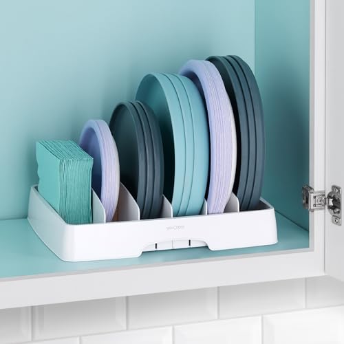 YouCopia StoraLid Food Container Lid Organizer for Kitchen Cabinet Storage with 5 Adjustable Dividers, 10.5''D × 13.4''W × 3.3''H, Large Classic Edition, White - size: Large Classic