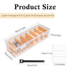 Klmnop 2 Pack Cable Organizer Box with 20 Wire Ties 30 Cable Labels, Clear Plastic Cord Storage Box with Lid, Phone Charger Organizer for Home Office Desk Drawer(Clear)