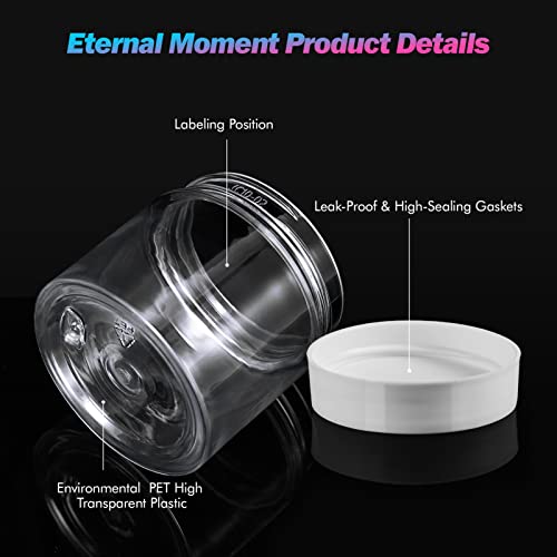 50 Pack 2 OZ Plastic Jars Round Clear Cosmetic Container Jar with White Lids, Eternal Moment Plastic Slime Jars for Lotion, Cream, Ointments, Makeup, Eye shadow, Rhinestone, Samples, Travel Storage - color: White Lid, size: 2 Ounce
