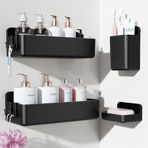 Nieifi Adhesive Wall Shelf, Shower Shelves, Shower Organizer for Bathroom Organization (Black, 4 pieces) - color: Black, size: 4 pieces
