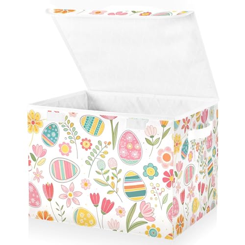 xigua Easter Flower Eggs Storage Bins with Lids and Carrying Handle,Foldable Storage Boxes Organizer Containers Baskets Cube with Cover for Home Bedroom Closet Office - color: Easter Flower Eggs