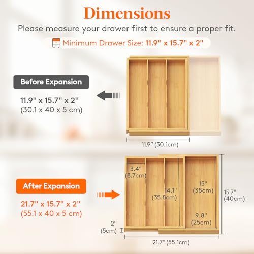 Lifewit Utensil Organizer for Kitchen Drawer, Expandable Cooking Utensil Tray, Cutlery Silverware Flatware Holder, Wood Adjustable Spatula Tools Storage Divider, 30-55 x 40cm, Natural - color: Natural, size: 11.9~21.7'' W x 15.75'' D