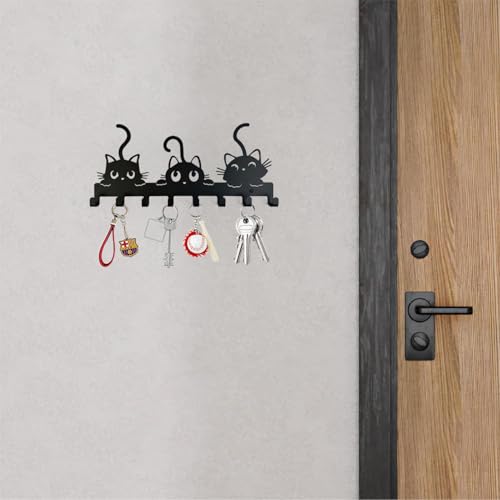 YXE Key Holder Wall Mount, Metal 8 Hooks, Keys Organizer Rack for Doorway ，Decoration and Functional Items for Home ，Housewarming Gifts (Cats Theme)